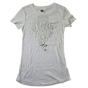 Harley Davidson Gowanda NY White Graphic T Shirt Womens Tee